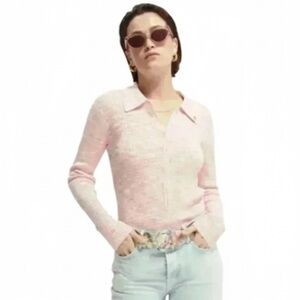 Scotch & Soda Pink/White Yarn Dyed Cardigan Knit  Sweater Size XS EUC!